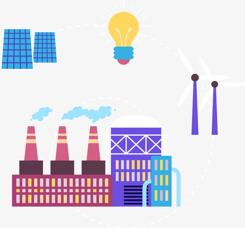 免費扁平彩色污染工廠免摳PNG素材 助力循環設計與電商廣告創意